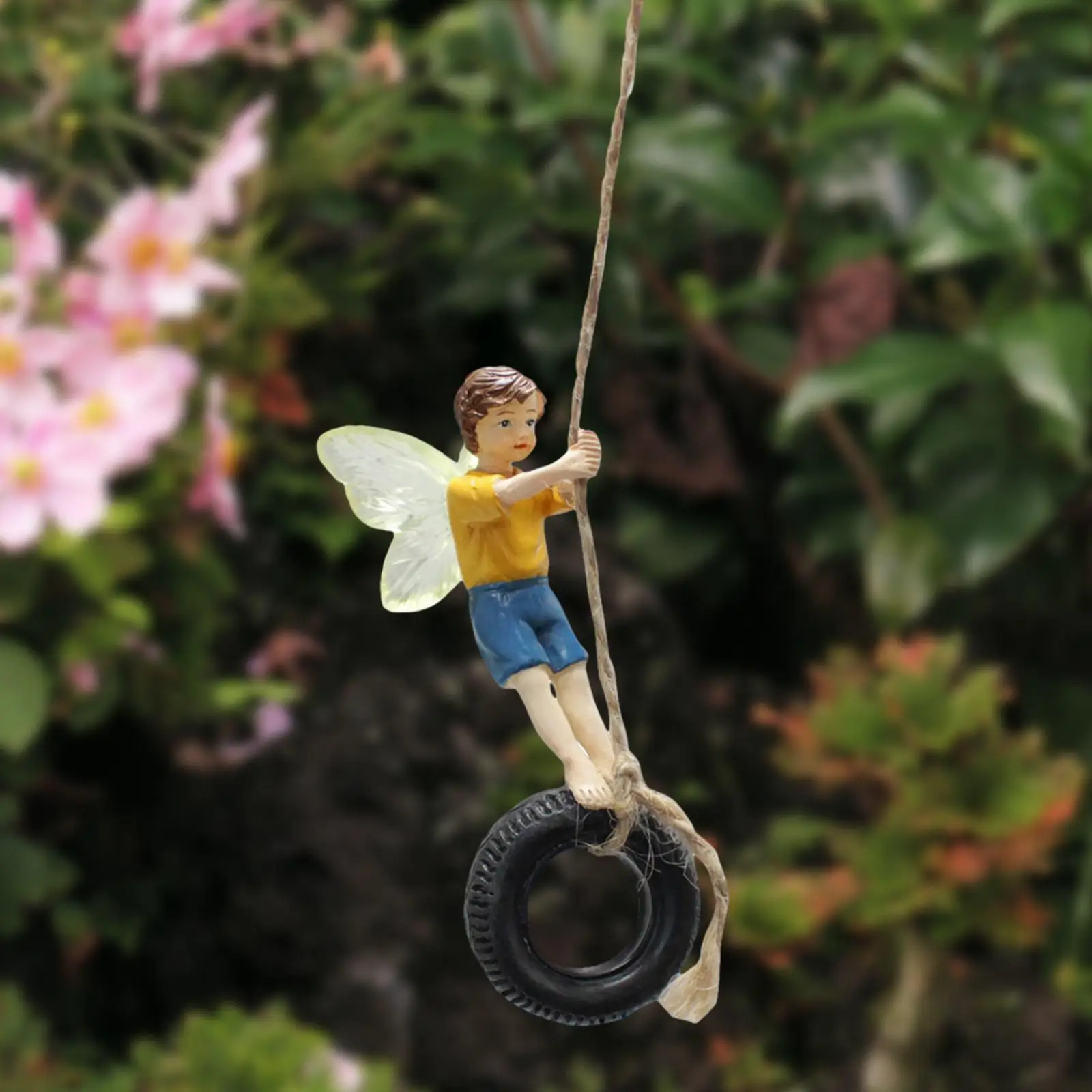

Resin Statue Miniature Fairy Garden Boy Figurine Wing Sculpture Angel Figure for Family Friends Entrance Children Flowerbed Lawn