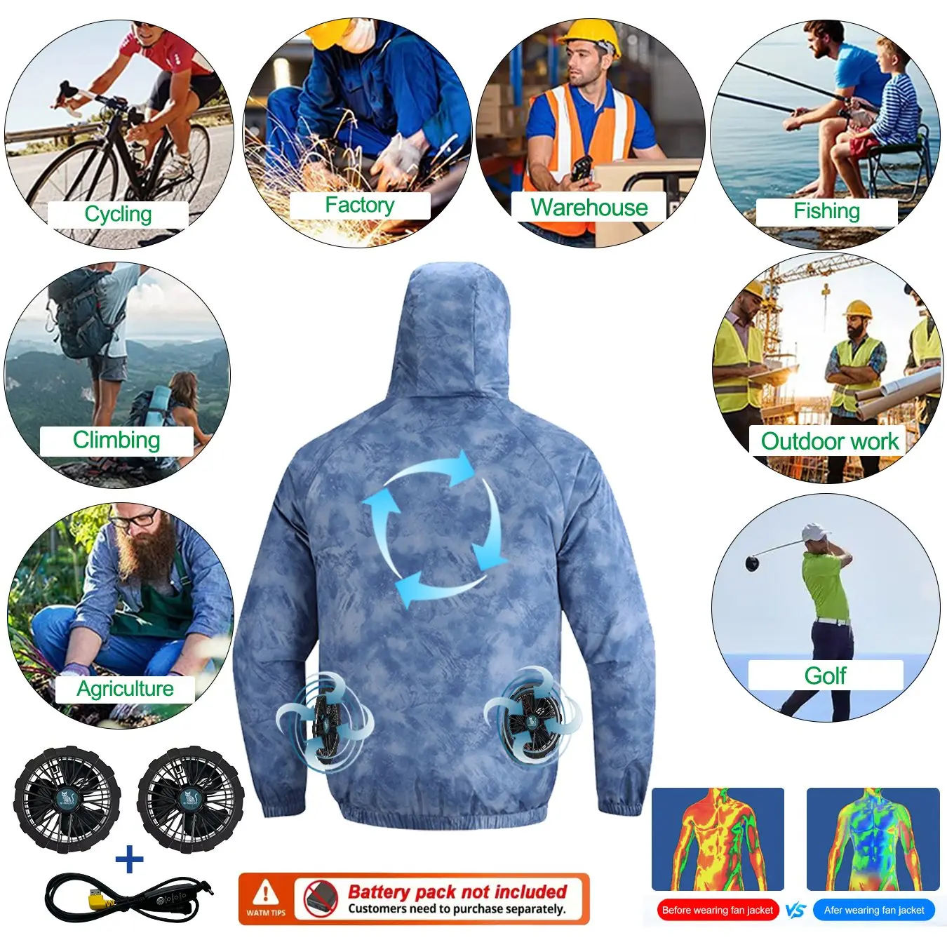 G-MACHT Summer Cooling Vest Cooling Fan Ves Air Condition Clothes Couple Long-Sleeve Outdoor Fishing UV Protection Breathable