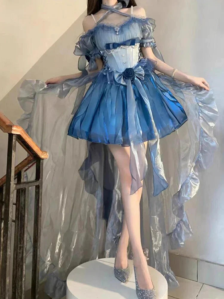 Robe à bretelles Lolita pour femme, parapluie, robe de princesse, fleur, mariage, vêtements d'Halloween