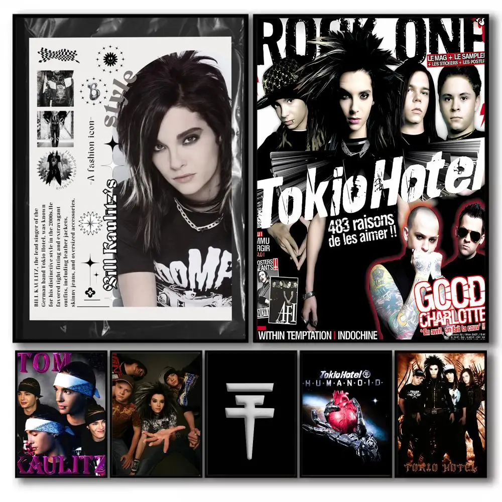 Bill K-Kaulitz Tom T-Tokio Hotel Poster Stickers Self-Adhesive Painting Mural Decor Wall Decals for Bedroom Living Room Home HD