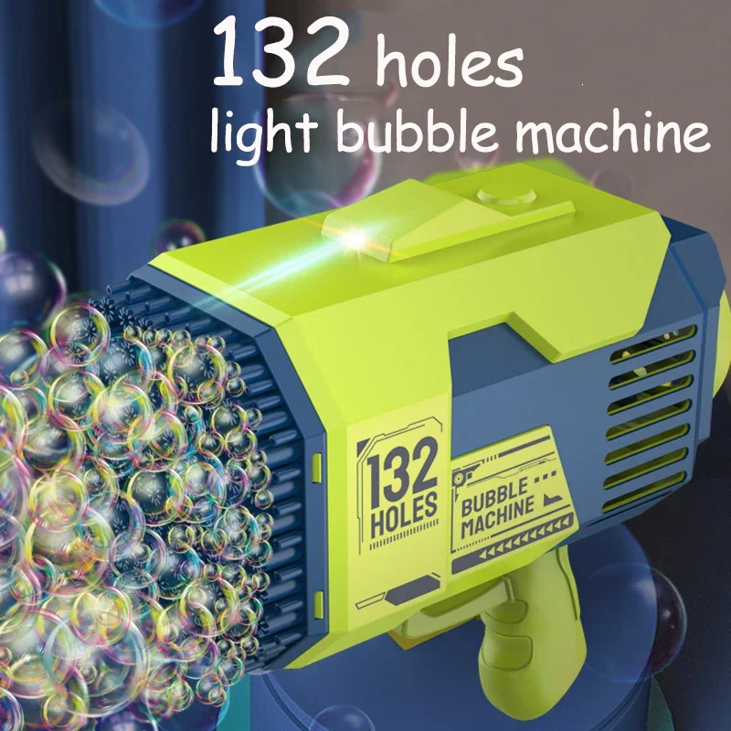 Bubble Gun 72/132 Holes Rocket Electric Bubble Machine with Light Toys for Kids Birthday Children's Day Gifts Outdoor Party Toy