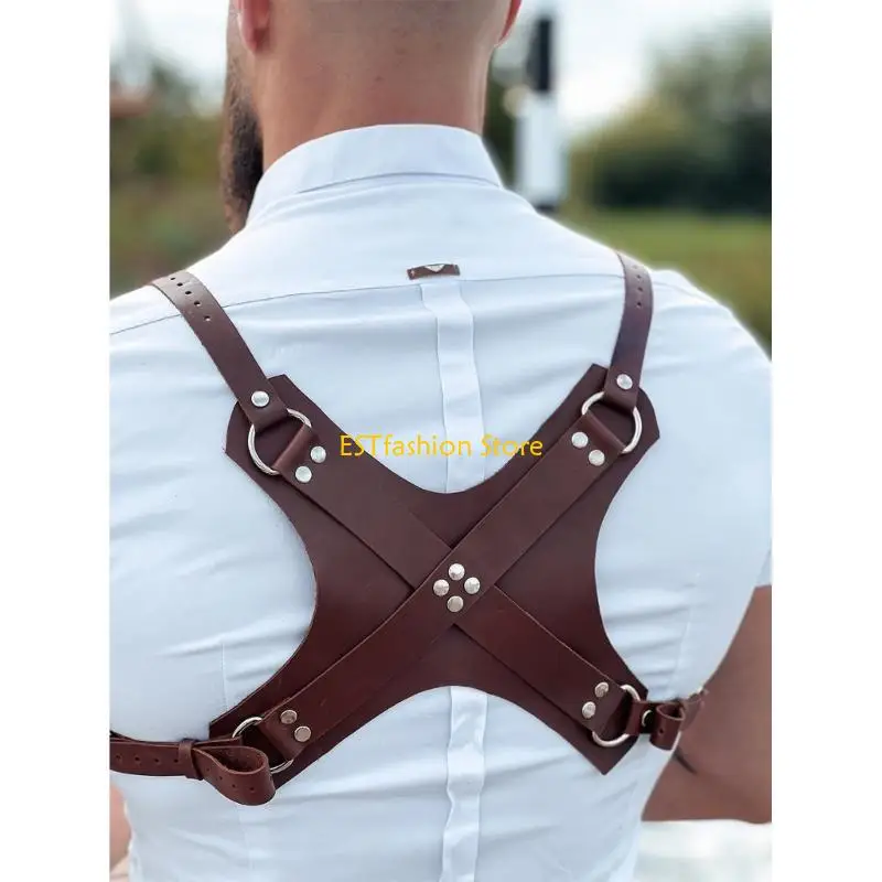 Y5GC Imbracatura per Bretelle da Uomo, Imbracatura per il Corpo in Pelle PU Marrone per Uomo Cintura Punk Pettorina per