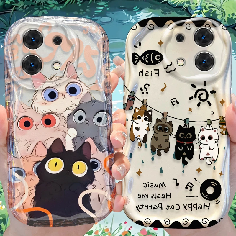 Varal dos desenhos animados gato caso para xiaomi redmi nota 14 13 12 11 10 pro plus 5g 9 14c 13c 4g 12c 10c 10s capa de silicone líquido