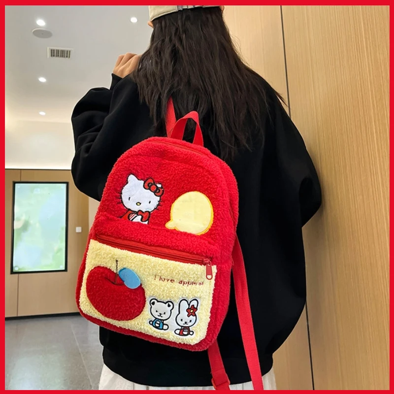 

New Red Cartoon Student Plush Backpack For Girls Cute Small Animals Large Capacity Storage Plush Backpack Christmas Gift