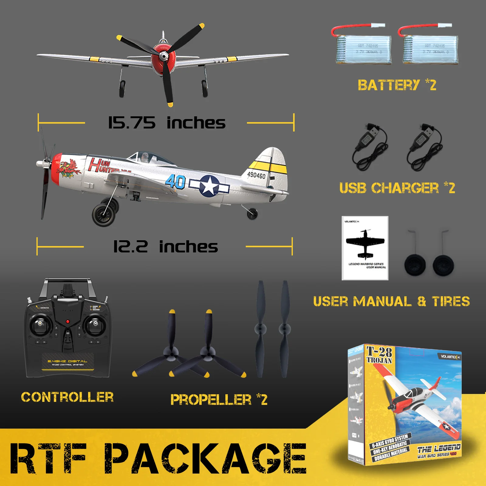 طائرة VOLANTEXRC RC، طائرة RTF 4CH P-47 Thunderbolt RC، نظام تثبيت X-Pilot، هوائي واحد، مناسبة للخارج #3