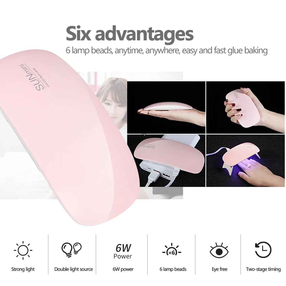 Foldable 6w Uv Led Lamp For Nails Machine 6 Uv Leds Gel Nail Polish Dryer Lamp Manicure Tool Professional Equipme