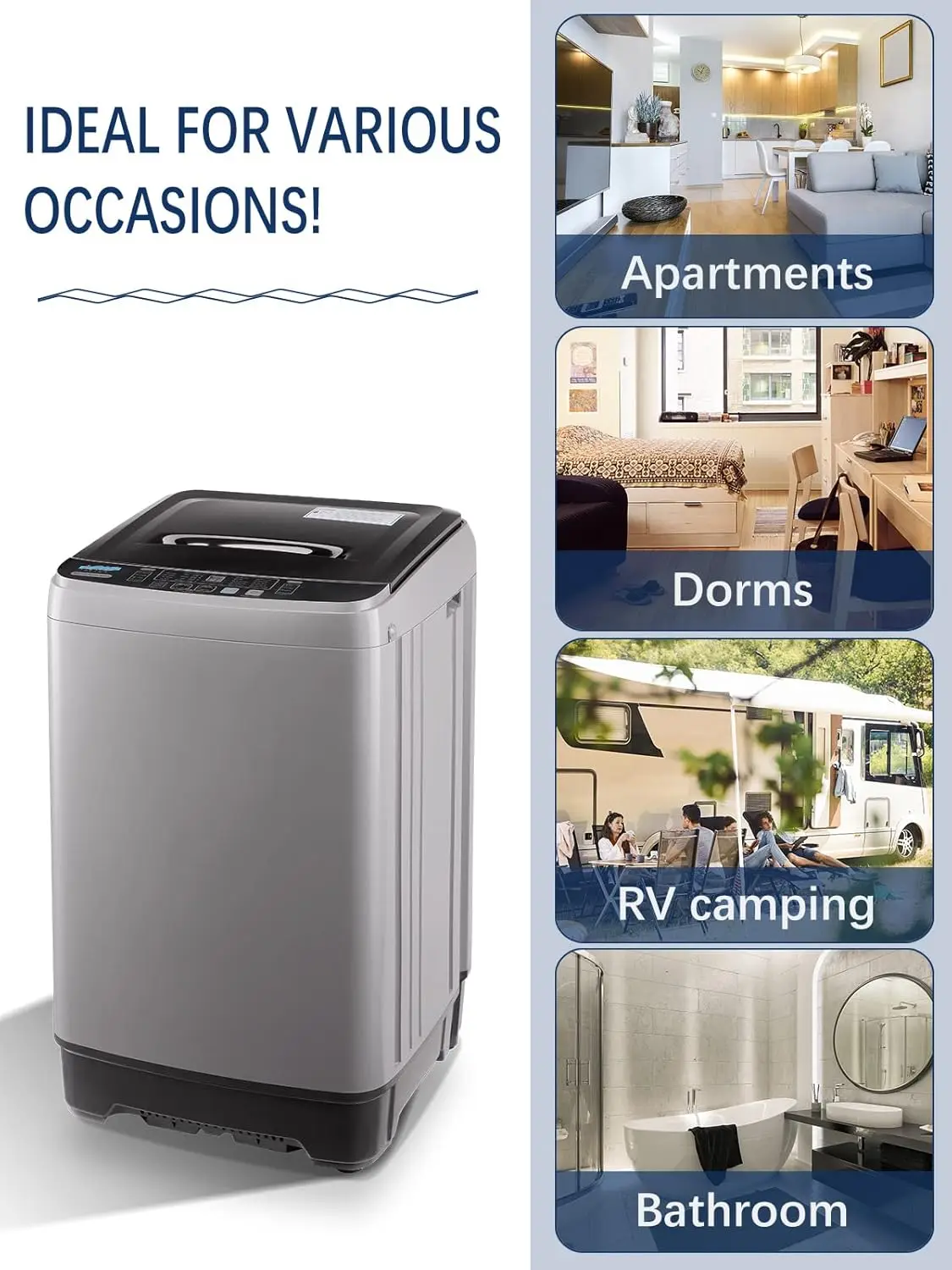 KRIB BLING Full Automatic Washing Machine with LED Display 17.7 lbs Portable Washer Drain Pump 10 Programs & 8 Water Levels