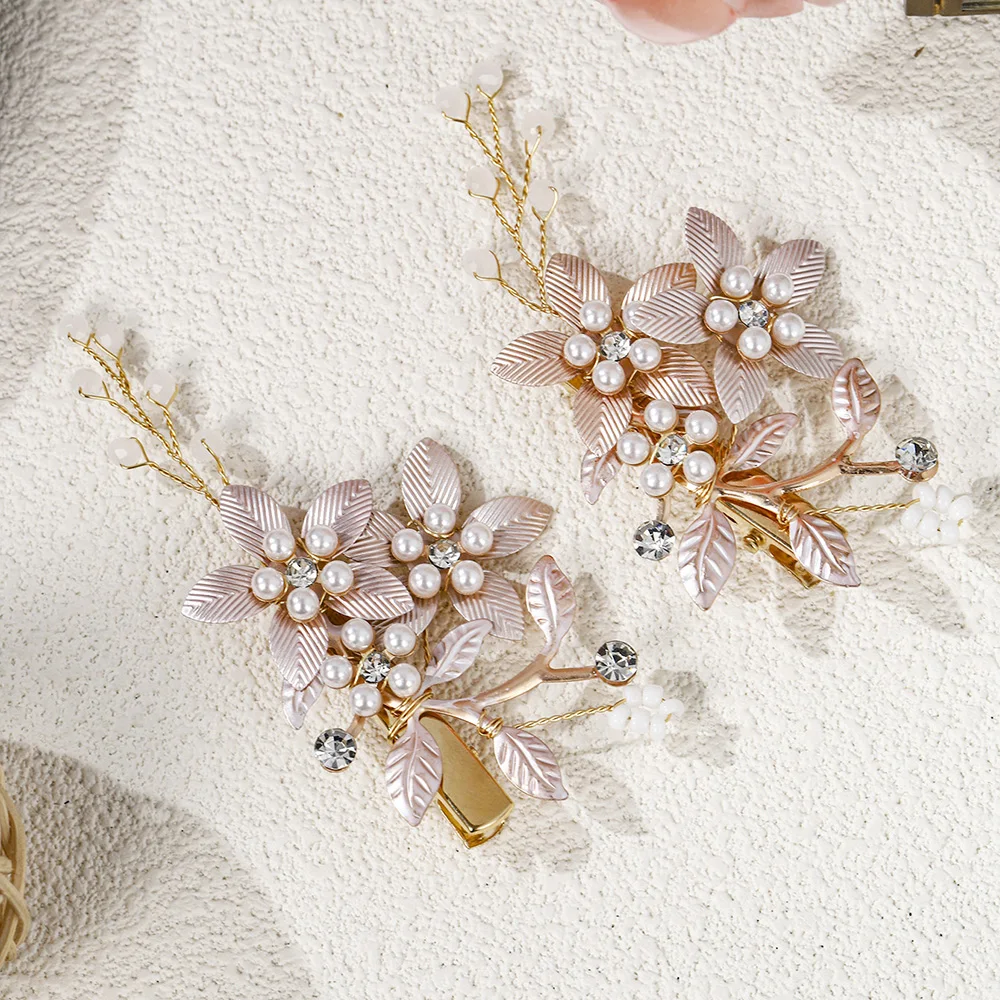 คลาสสิกดอกไม้ผมคลิปเพิร์ลลูกปัด Barrettes Headpiece เจ้าสาวงานแต่งงานเครื่องประดับผมเครื่องประดับอุปกรณ์เสริมผม