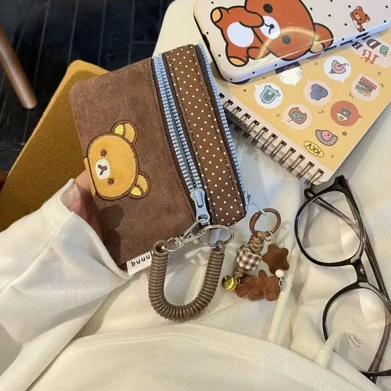 New Japanese Original Rilakkuma Double Layer Cosmetic Bag Cartoon Cute Lipstick Headphone Bag Portable Coin Purse Storage Bag