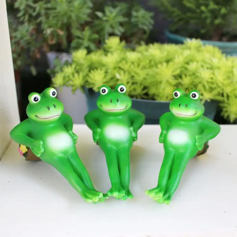 Frog Flower Pot Decor Set Of 3 Resin Frog Statue Plant Pot Hugger Inverted Animal Ornaments Potted Plant Stand Planter