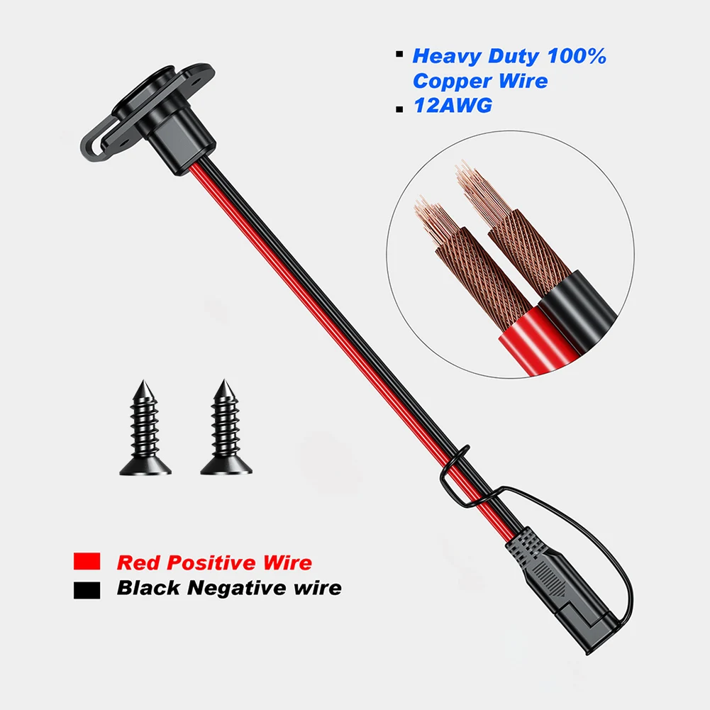 DIY 12AWG 30CM SAE Power Socket SAE Waterproof Quick Connect Panel Mount Universal Flush-Mountable Connector for Moto Battery