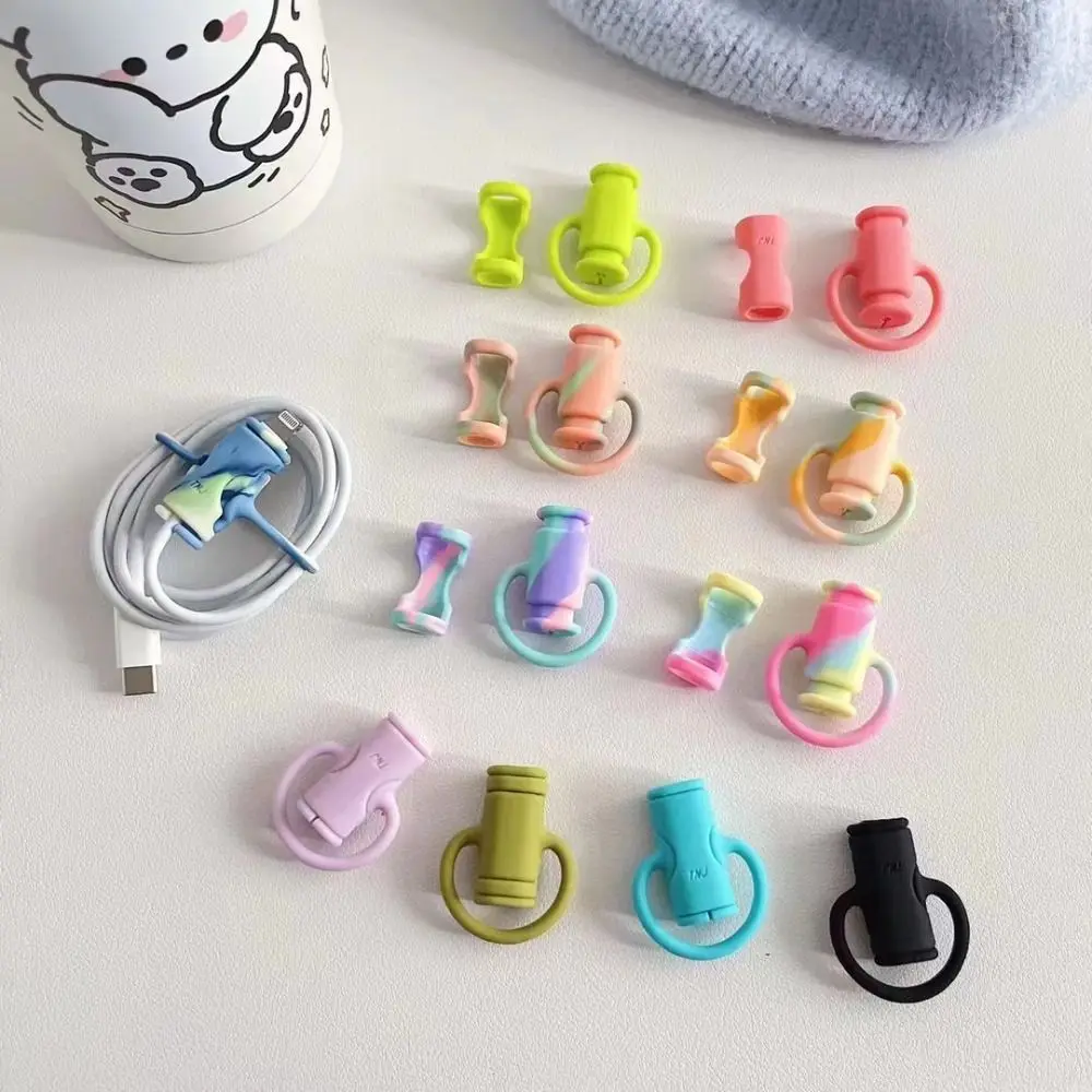 2 in 1 Cable Protective Sleeve Data Line Storage Winder Colorful Earphone Wire Cord Protection Cover Soft Silicone Cable Ties