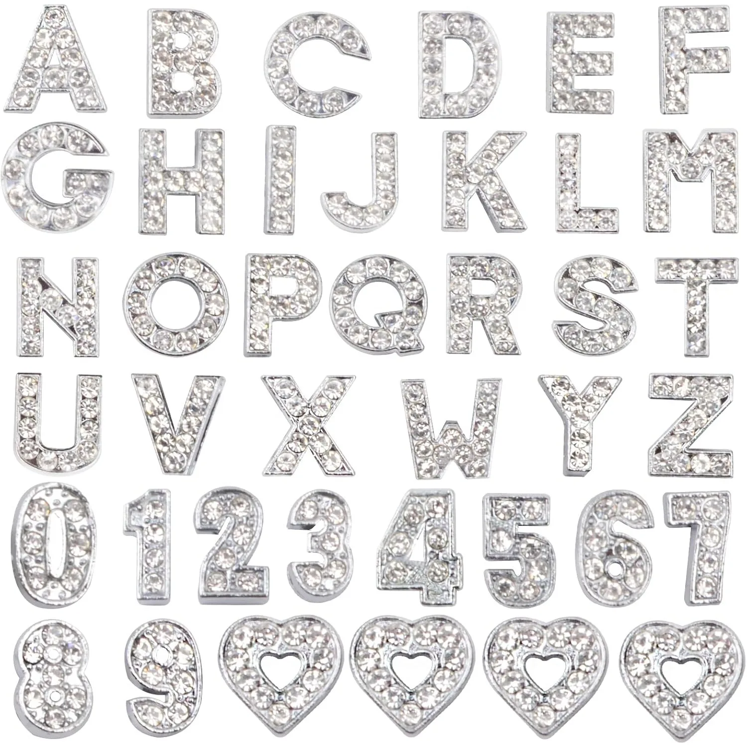 

40pcs Alloy Crystal Alphabet Letters A-Z with Numbers 0-9 and Hearts for DIY Bracelets Wristbands Necklaces Jewelry Making