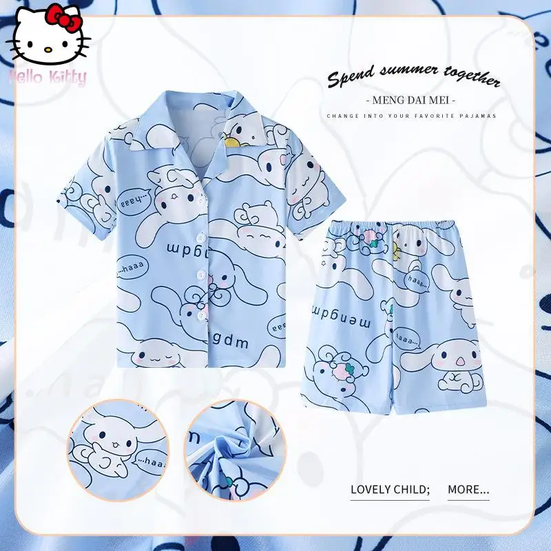 

Детская пижама Kuromi Anime Cinnamoroll, 2 предмета, Hello Kitty, милый мультяшный хлопковый комплект с короткими рукавами и шортами для дома