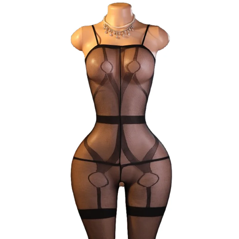 1 Women's sexy bodysuit, featuring sheer mesh and cut-out details—perfect for romantic nights and intimate moments.