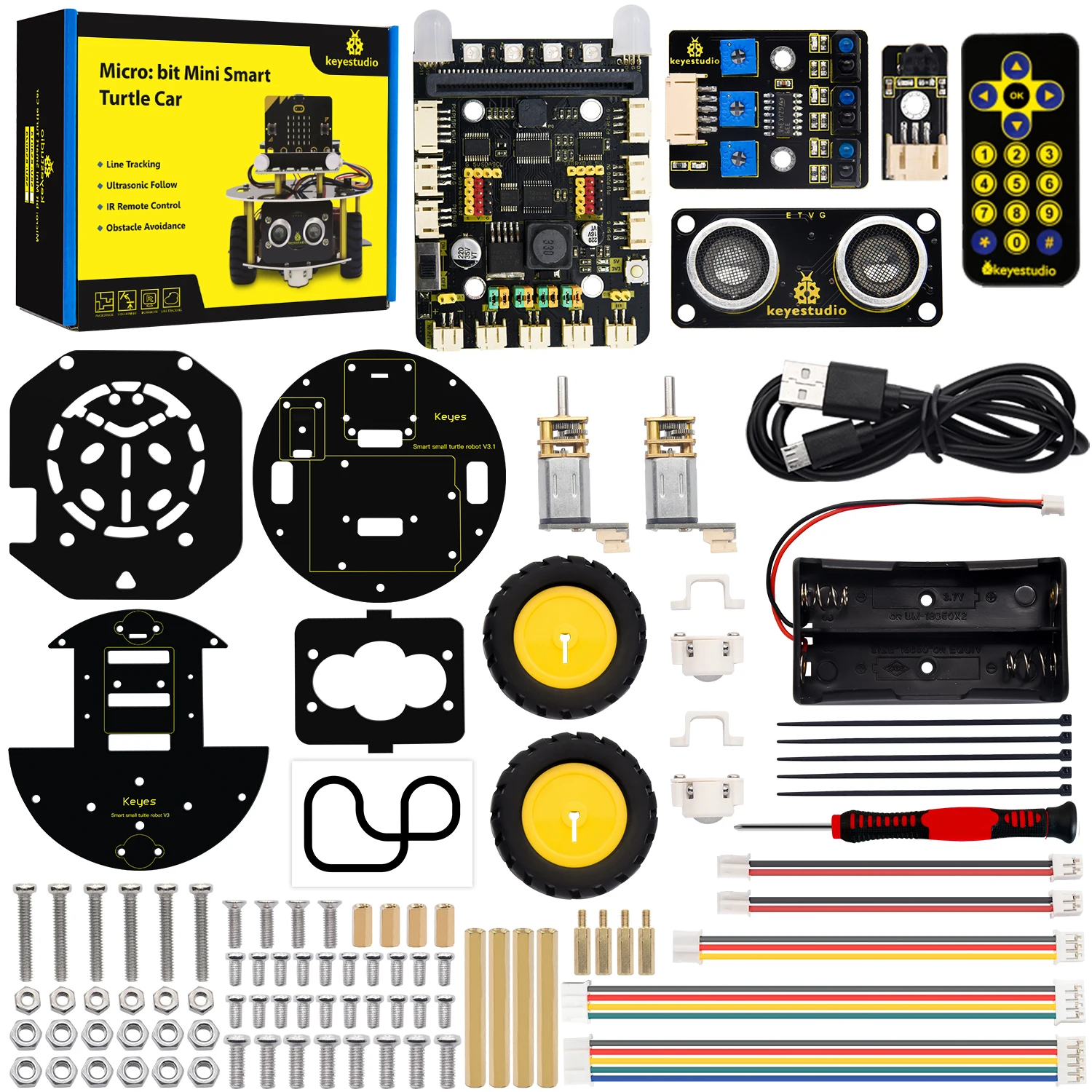 Keyestudio Micro:Bit V2 Robot Car Mini Smart Turtle Robot Kit for MicroBit Robot Car Python Programming STEM Electronic Kit