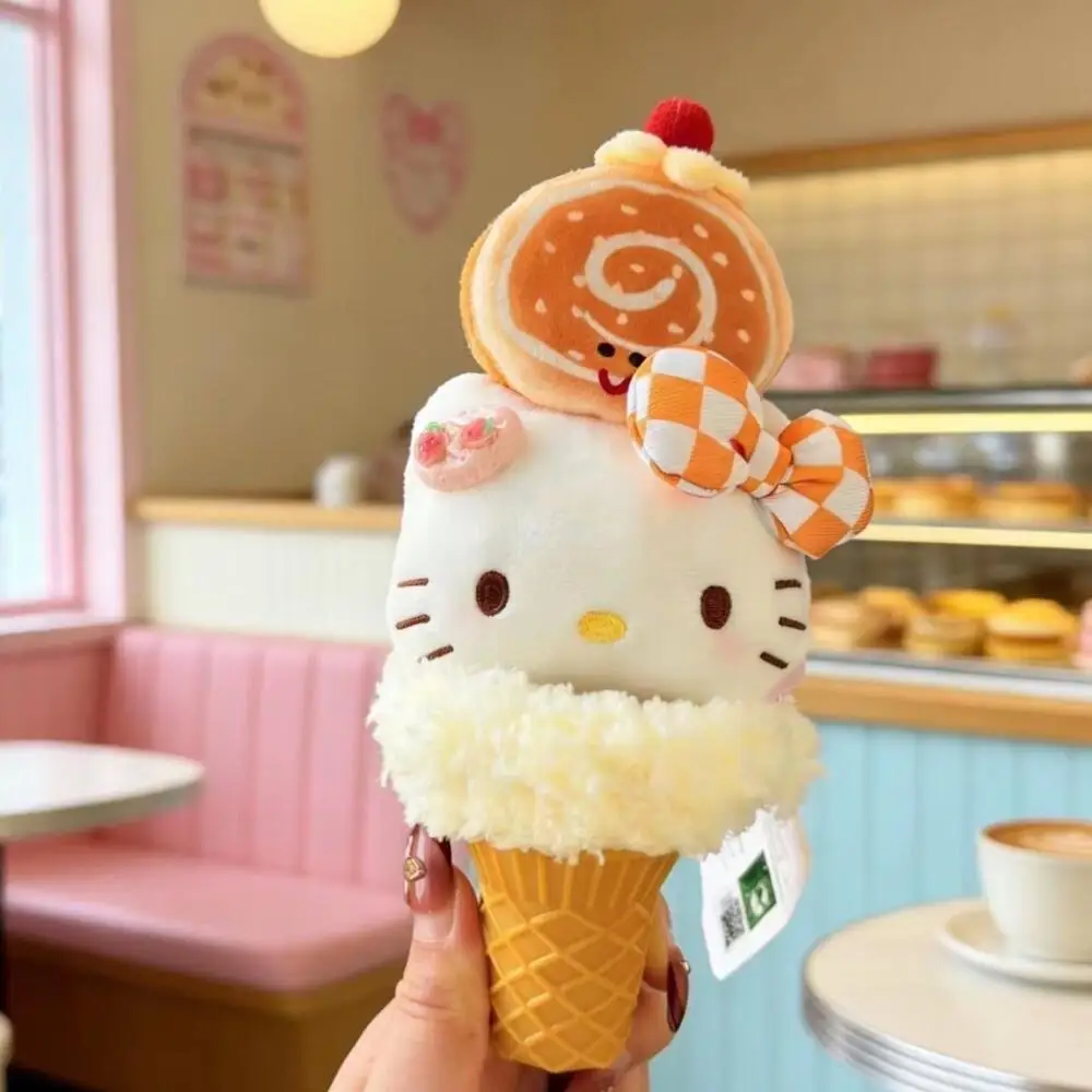 

Sanrio Ice Cream Cone Hello Kitty Soft Plush Filling Doll Keychain Decoration Backpack Handbag Hanging Ornaments Boy Girl Gift