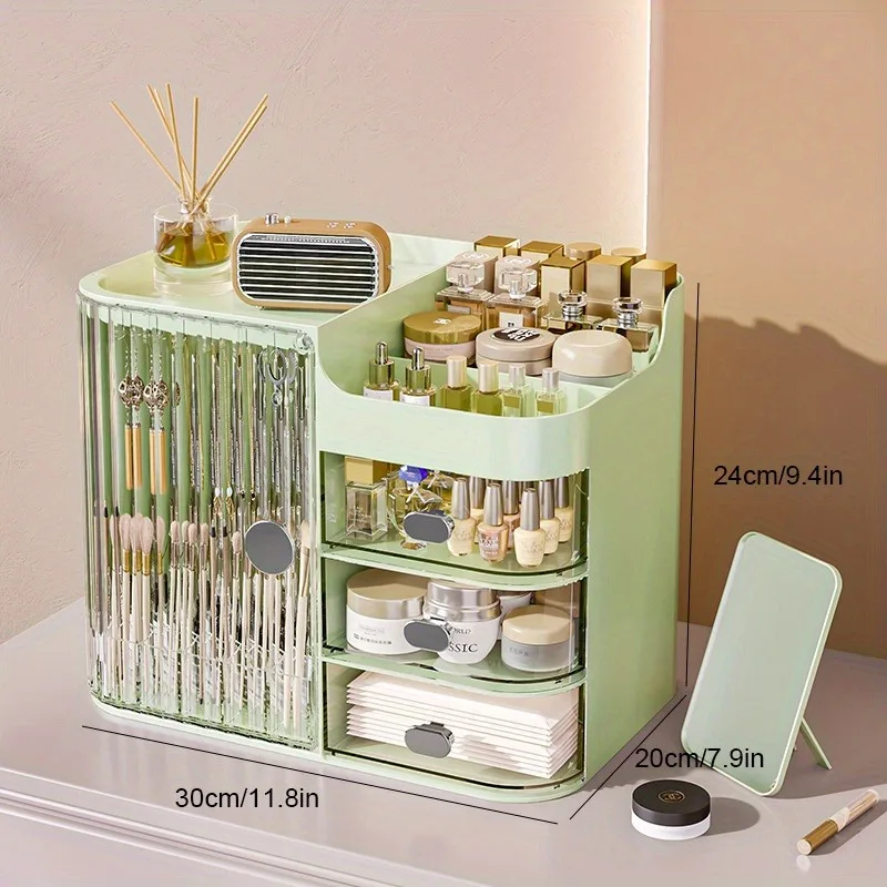 Cosmetic Storage Box, Large Capacity Dust-proof Makeup Organizer, Desk Lipstick & Face Mask Holder, Elegant Vanity Container