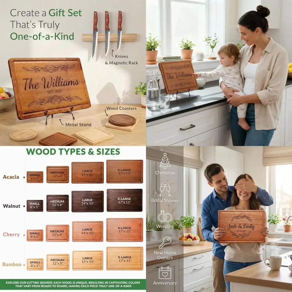 

Custom Engraved Wood Cutting Board - Perfect Valentine's Day, Housewarming Gift for Couples, Family, Friends, Mom