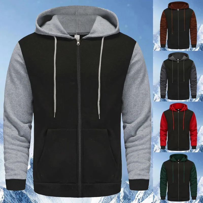 Thicken Warm Jackets Long Sleeve Zipper Hoodies Men'S Casual Loose Jacket Multicolored Zipper Hooded Jacket куртка мужская