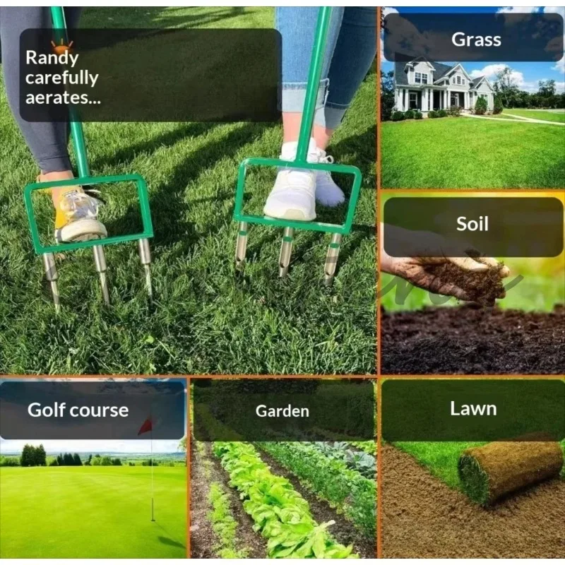 Multifunctional lawn aerator for soil loosening and grass cutting gardening tool