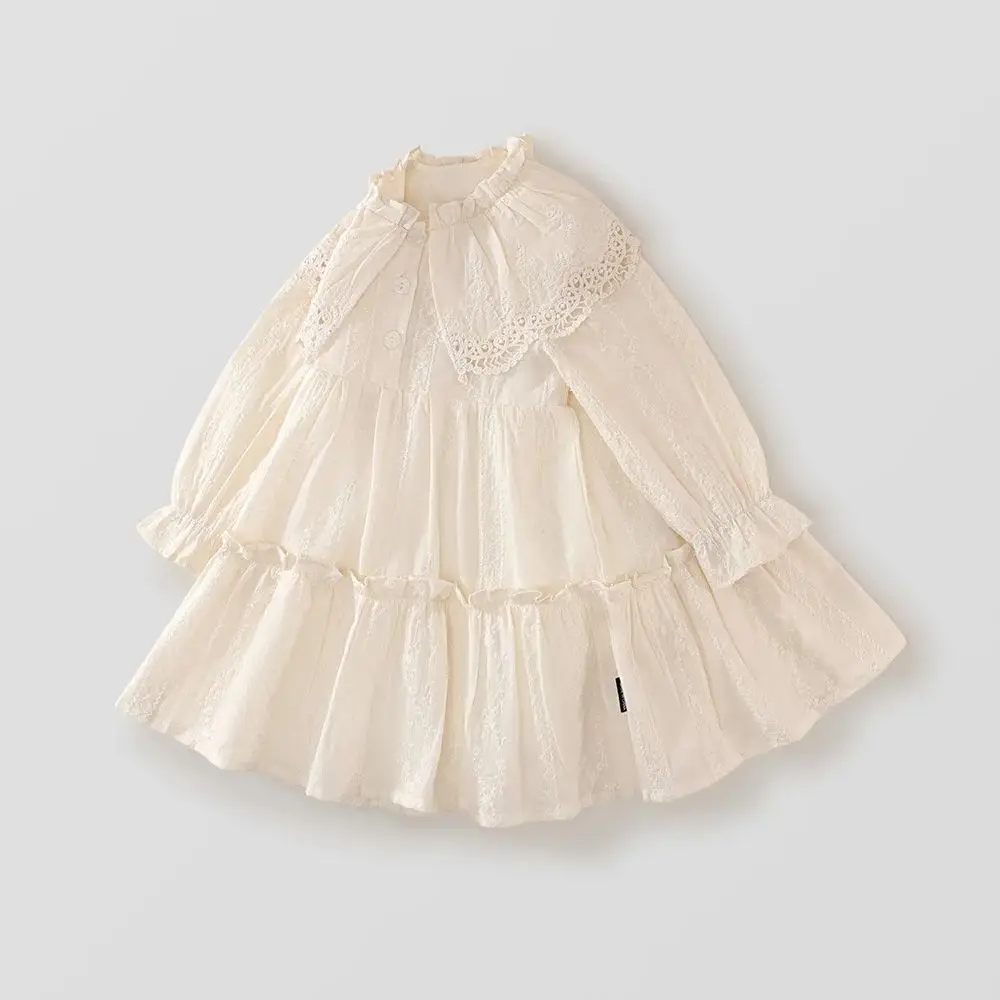 Vestidos para niños 2025, ropa de primavera para niña, vestido informal de manga larga, suelto, Color sólido, vestido de princesa elegante para niños de 2 a 7 años