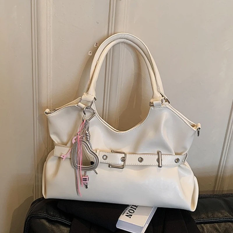 

Брендовая плиссированная сумка через плечо из текстурированной кожи, корейская универсальная вместительная сумка-тоут, ретро-сумка с пряжкой в стиле мотоциклетного ремня, сумка на плечо