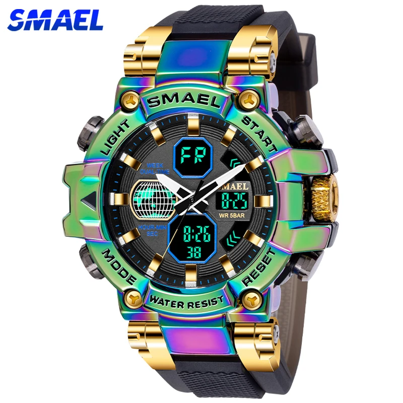 SMAEL Brand Men\'s Sports Fashion Fitness Watch Dual Display Analog Digital Wristwatches Men Waterproof Colorful Military Watches