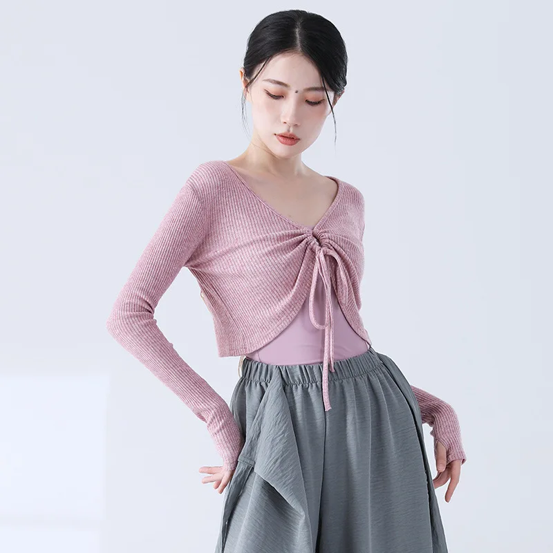 Одежда для современных танцев, кружевной кардиган на шнурке, женский свитер для тела с рифмами, весенне-осенний танец