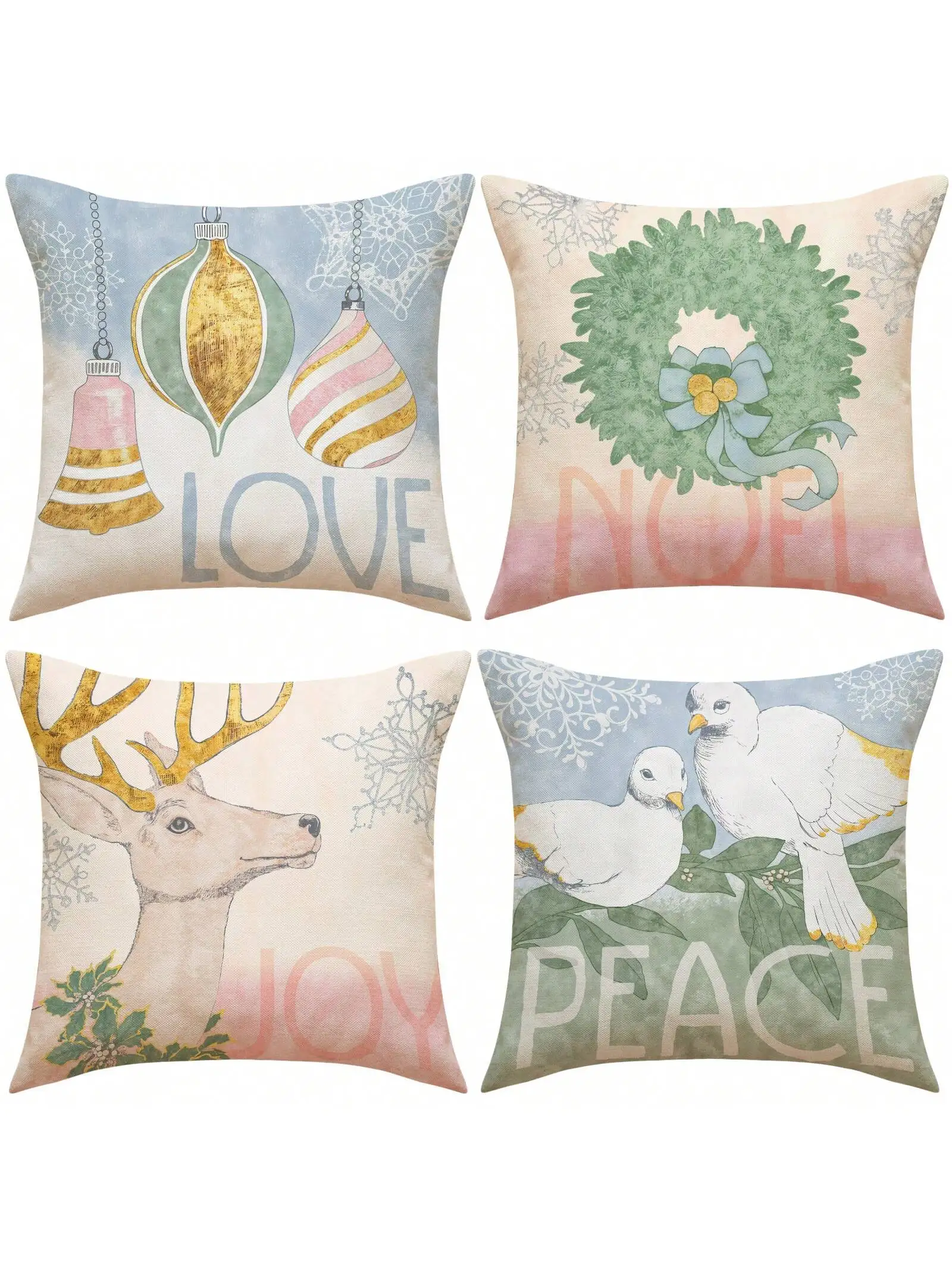 Winter Snowflake, Deer, Letter Pattern Linen Throw Pillow Covers,Home Decor For Bedroom, Living Room, Sofa Without Pillow Insert