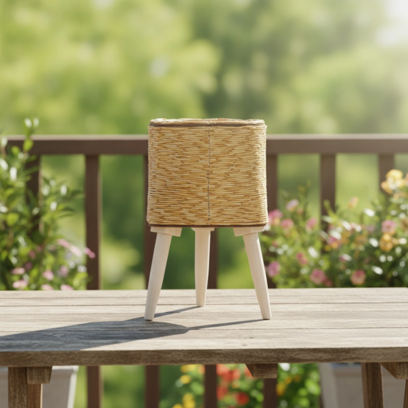 Wicker Planter Basket with Stand Compact Woven Planter with Legs Plant Basket with Stand Lightweight Natural for Desk