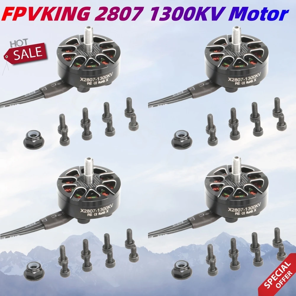 4PCS FPVKING 2807 X2807 1300KV 6S 1500KV 5S 1700KV 4S Brushless Motor for FPV Freestyle Mark4 7inch Long Range LR7  Drone Model