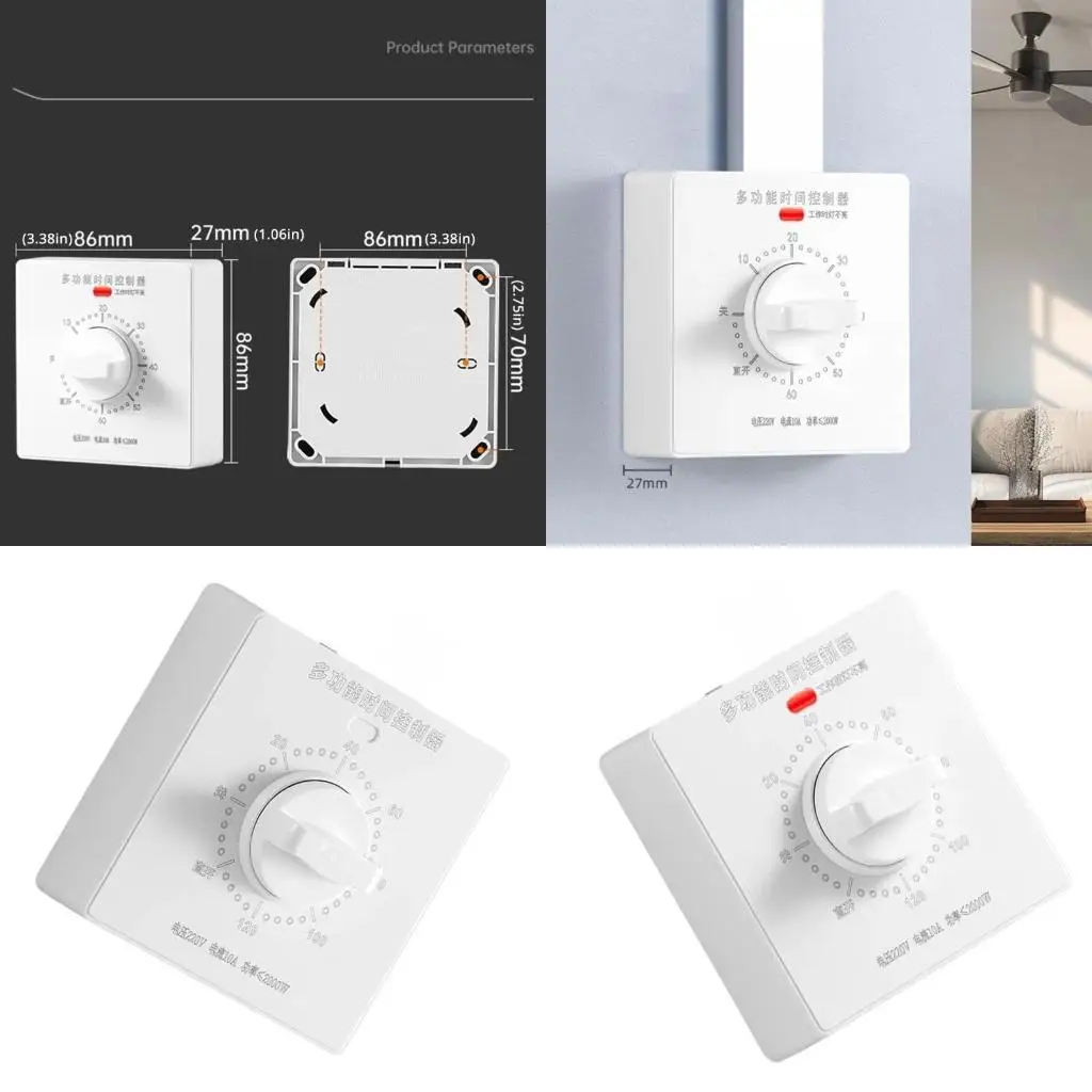 

652F Sturdy 86 Type Mechanical Timer Switches Without Battery Required Adjustable Delay for Kitchen and Bathroom