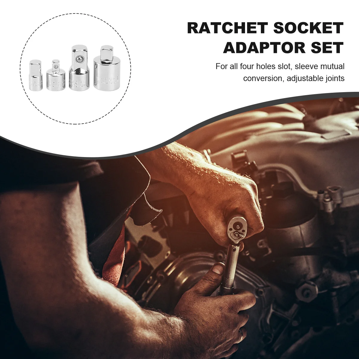 

4Pcs Ratchet Socket Adapter Converter Set Hex to Square Impact Driver Reducer Socket Adapter for Repair Car Modification