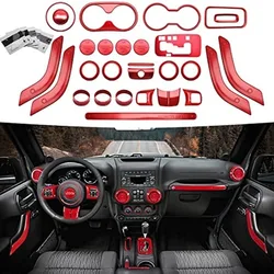 28PCS Steering Wheel Center Console Door Handle Vent Cup Holder Gear Cover Trim Fit For Jeep Wrangler JK JKU 11-18 Interior Kit