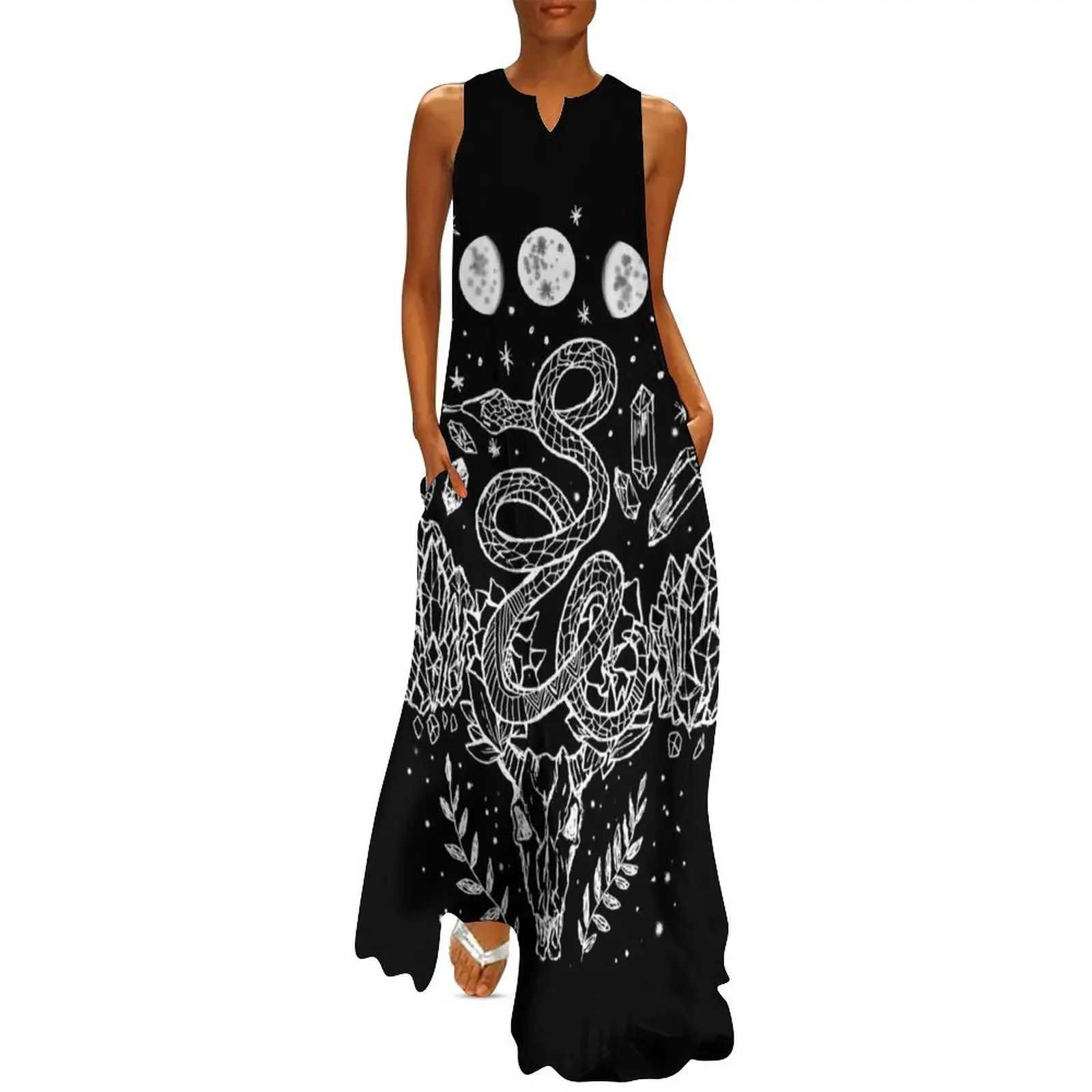 

Moon Phases, Snakes, And Crystals Witchy Design Long Dress Evening dresses evening dresses women Dress