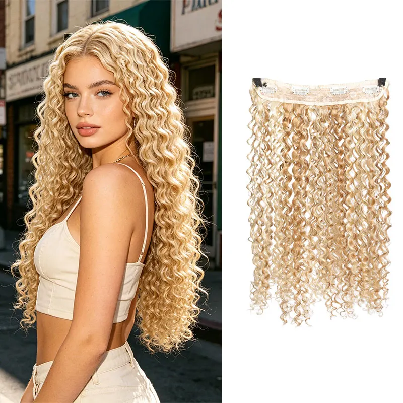 16inch Water Wave Clip-In Synthetic Hairpiece, Thick Curly Hairpiece for Women for Daily Use, Increases Hair Volume, Made of High-Temperature Fiber. Suitable for Gifts, Parties, Dates, Photography, and Other Occasions.