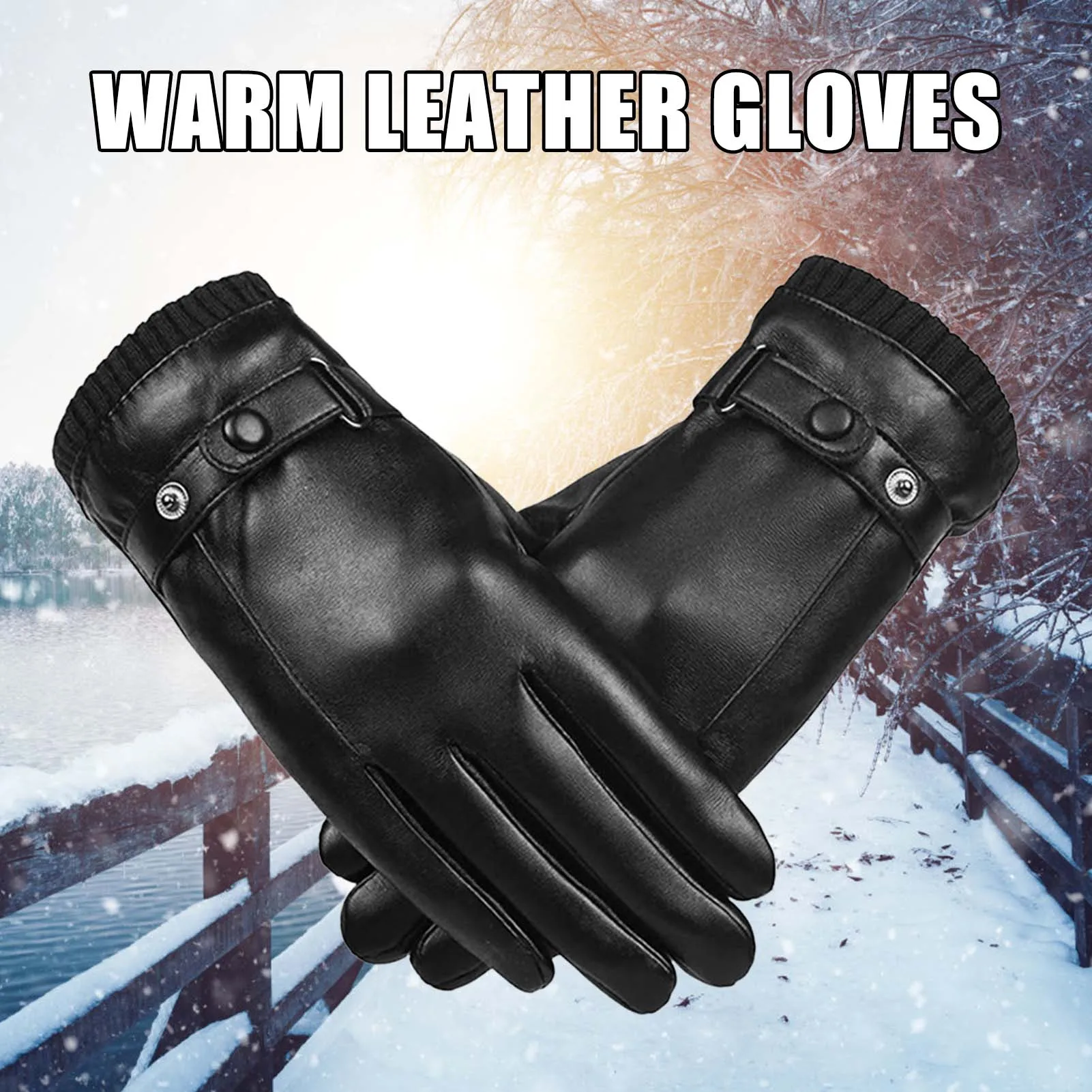 Winter Warm  Pattern Men's Gloves Windproof Touchscreen Leather Gloves for Cold Weather Outdoor Protection