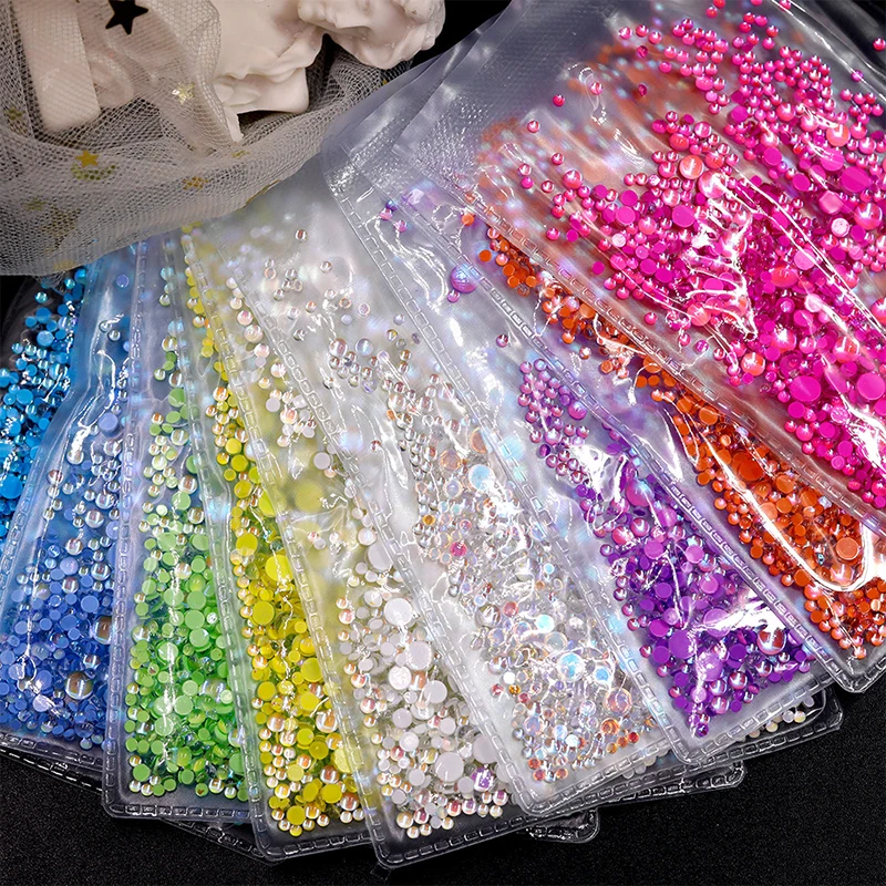 

1440Pcs Mermaid Tears Nail Rhinestones SS4-SS20 Mixed Size Glass Half Pearls Bubble Gem Falt-Back Crystal Manicure Decoration 61