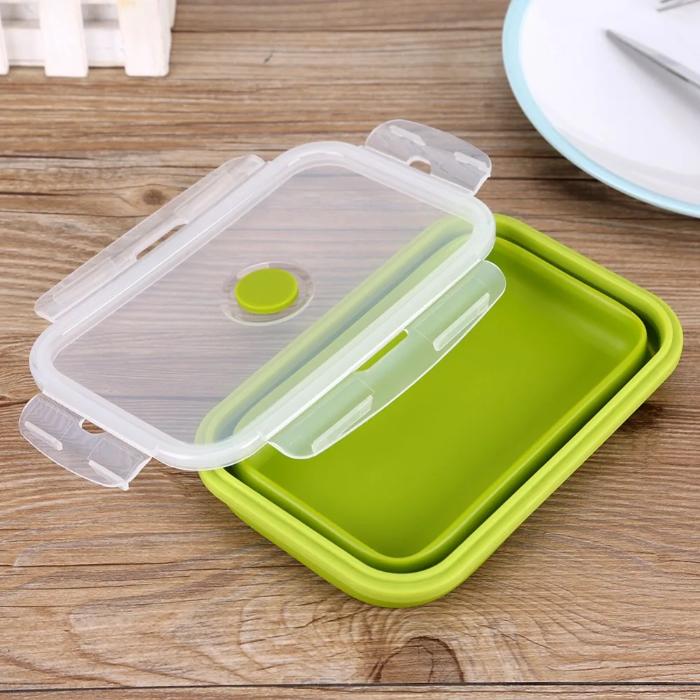 Practical 800ml Collapsible Lunch Box Silicone Clip-On Lid Portable Storage Bowl Silicone Lunchbox For Outdoor Travel
