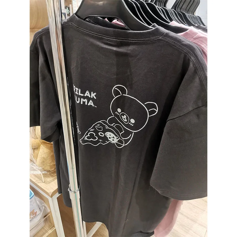 

Rilakkuma Pure Cotton Short Sleeve T Shirt Trendy Printed Regular Fit Round Neck Top Cute Bear Print Casual T Shirt Unisex Top