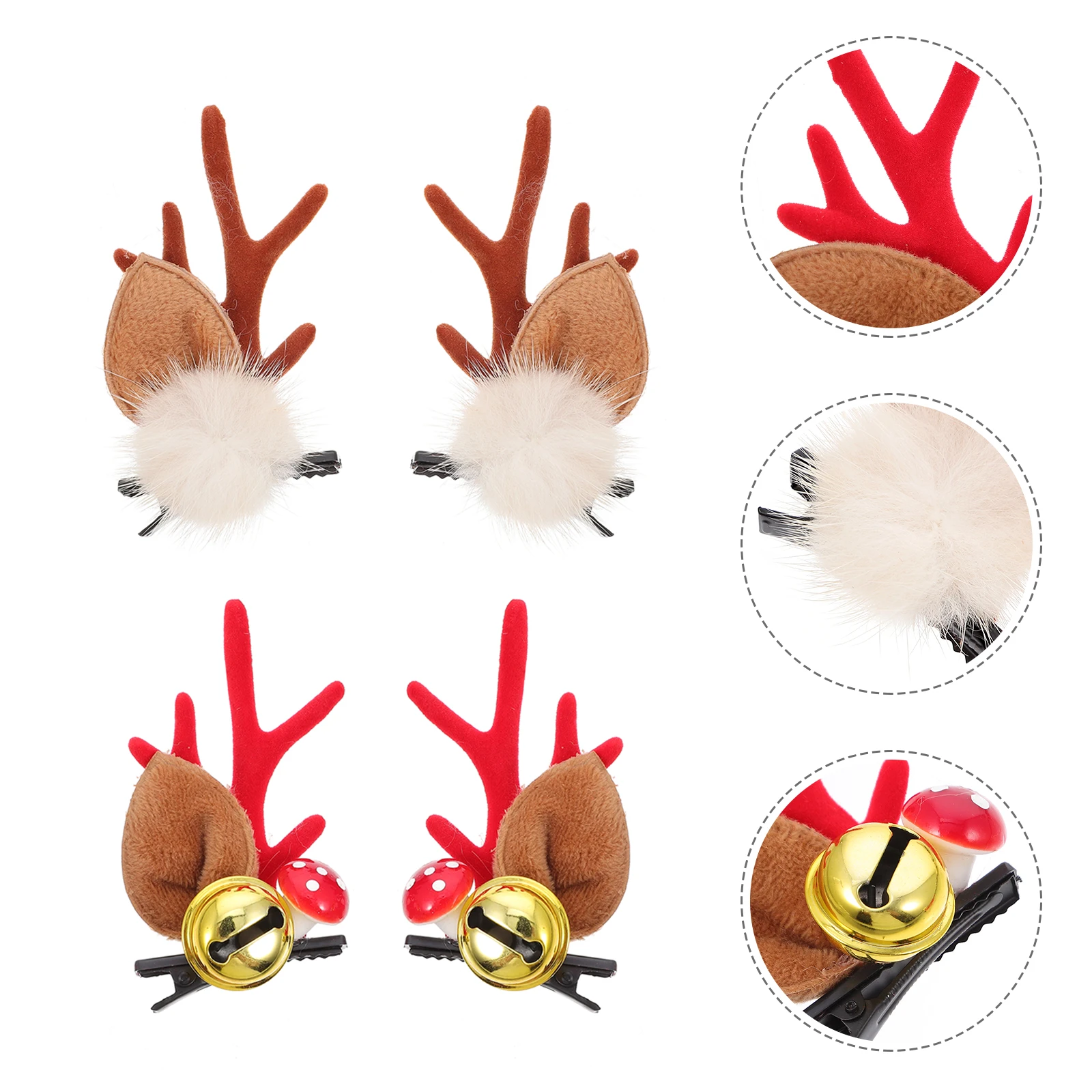 Épingles à cheveux oreilles en corne de cerf, 4 pièces, Barrette en bois d'élan, pince à cheveux de noël pour femmes, cornes d'animaux, accessoire de Costume