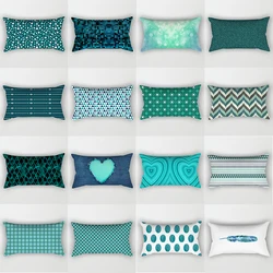 30x50cm Teal Blue Geometric Polyester Pillowcase Chair Sofa Home Decoration Pillow Cases Feather Leaves Flower Ink Cushion Cover