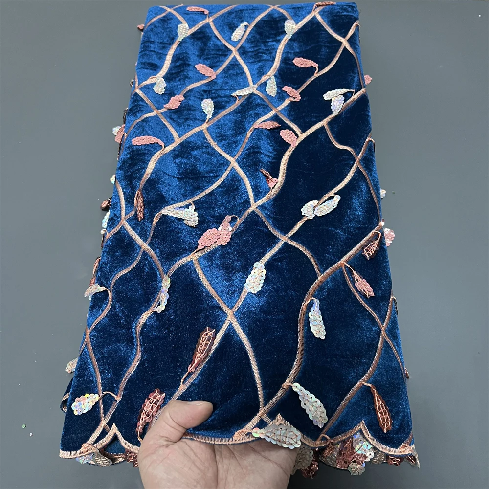 

African Nigerian High-Quality Lace Fabric Velvet Sequins Embroidered Guipure for Party Dress Wedding Sewing 2025 PS0082
