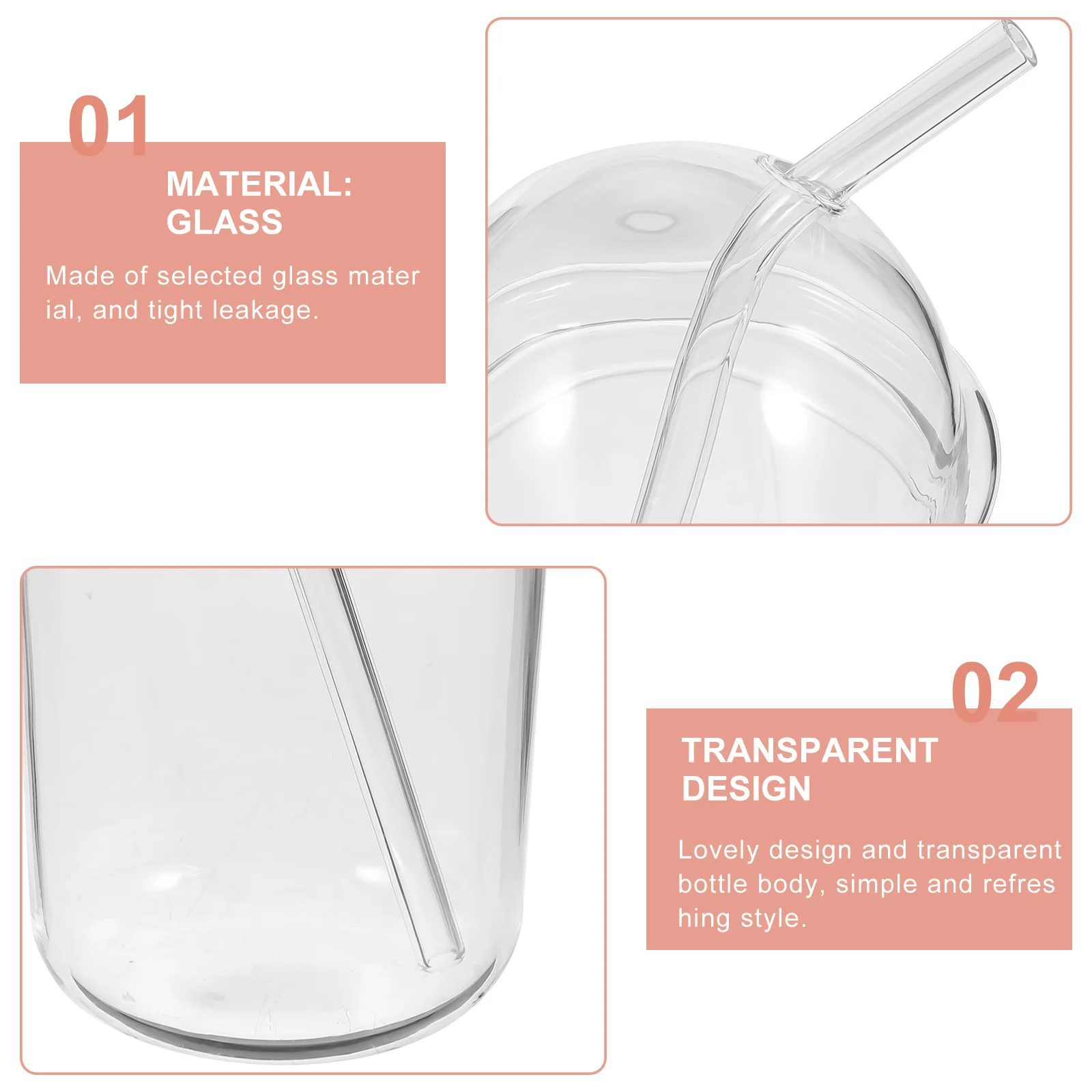 

1Set Glass Water Bottle Reusable Sturdy Decorative Milk Mug Large Capacity Transparent Design Home Office Travel