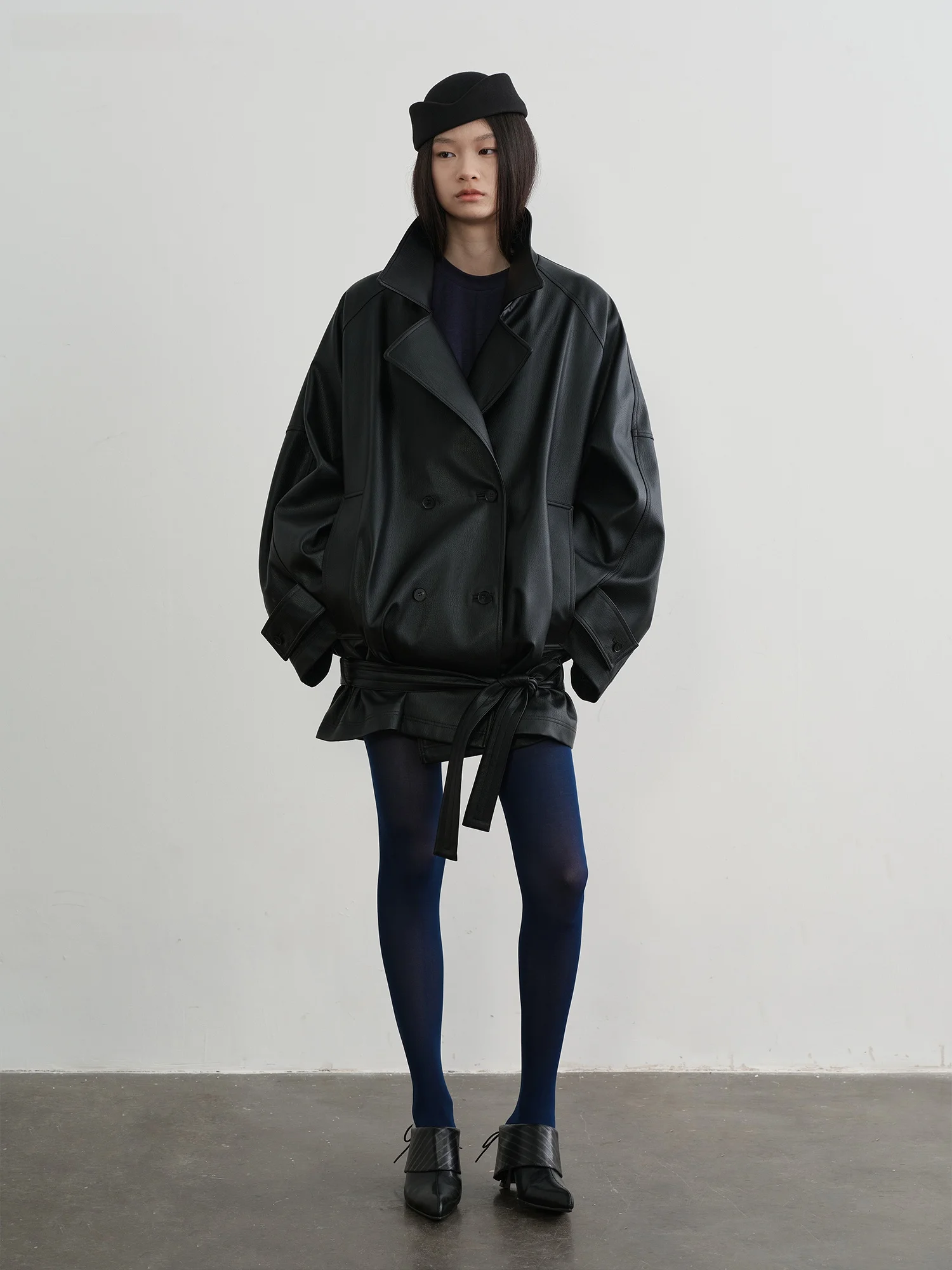 KUCO Retro lage taille losvallende revers leren jas milieuvriendelijk leer lychee-patroon damesmode lentejas