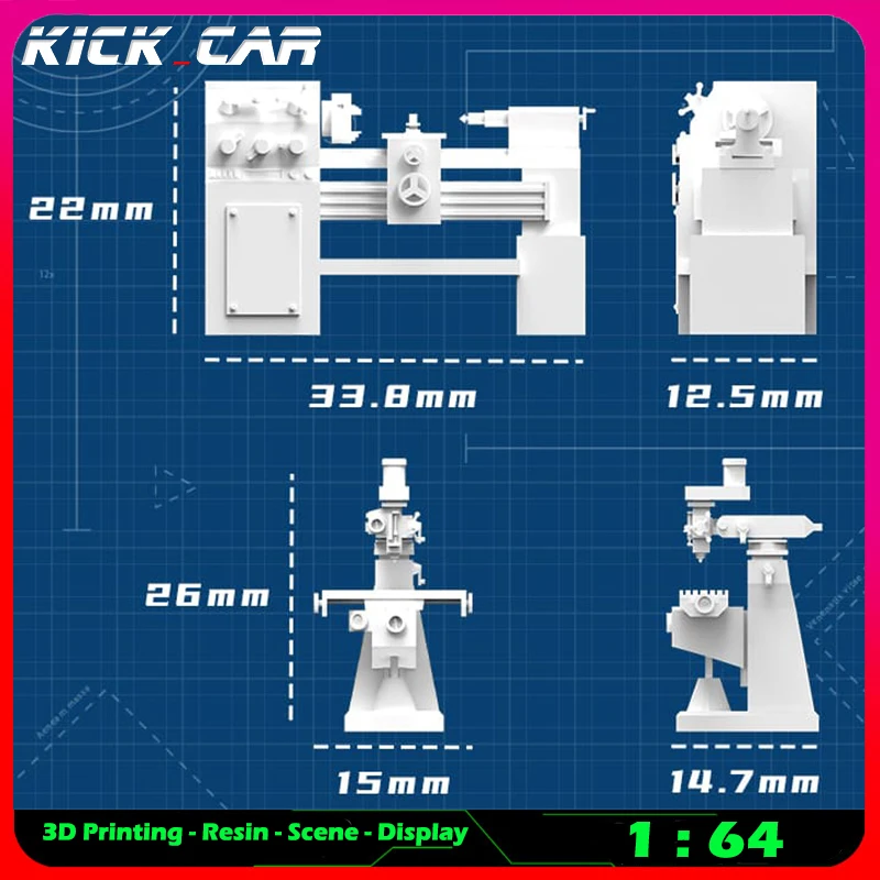 Kickcar 1/64 Machine Tool Model Car Diorama Uncolored Resin Garage Scene Repair Tools Decoration Simulation Scene Toy