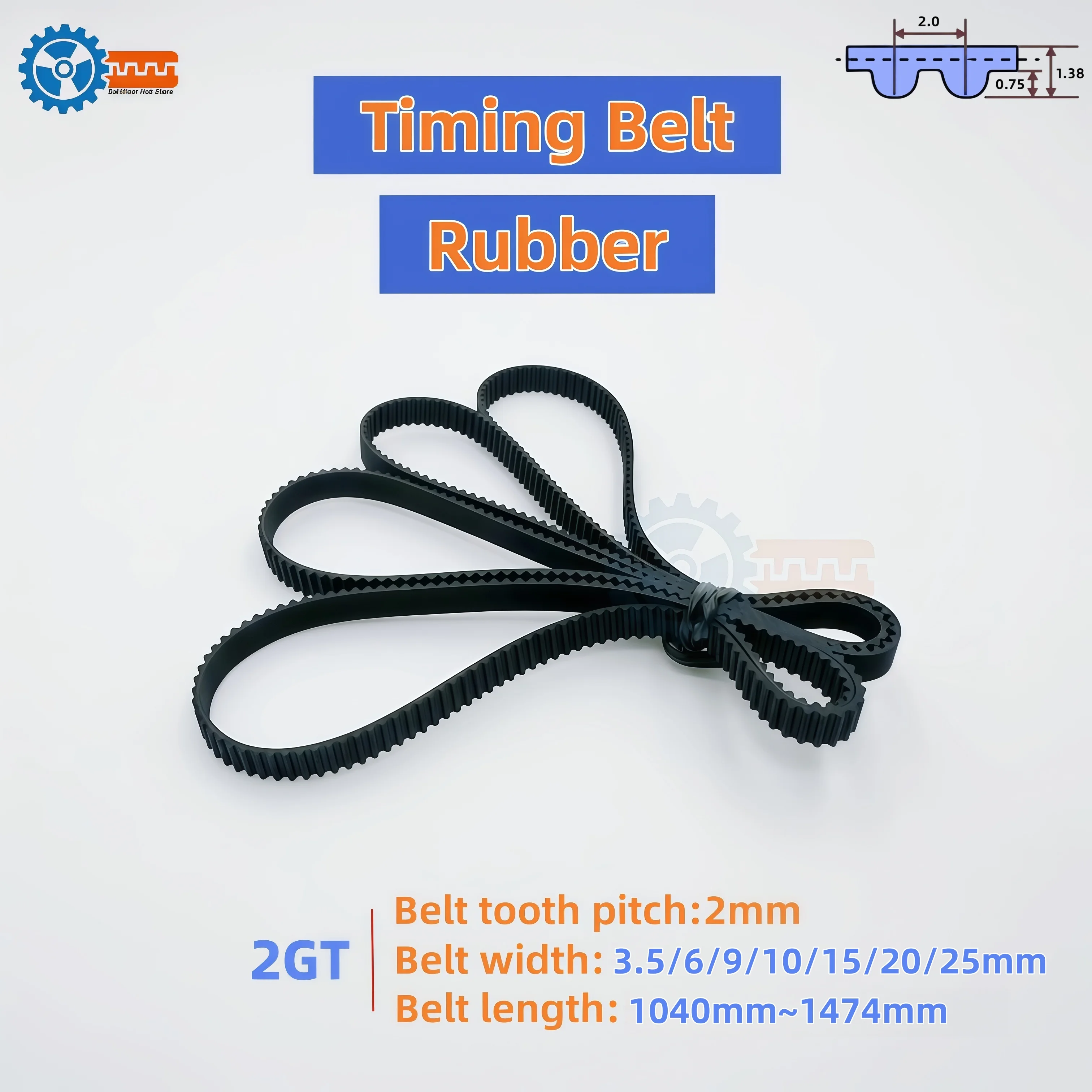 

2GT Timing Belt Length 1040mm-1475mm Width 3.5/6/9/10/15/20/25mm 3D Printer Parts G2M Synchronous Belt GT2 Drive Toothed Belt