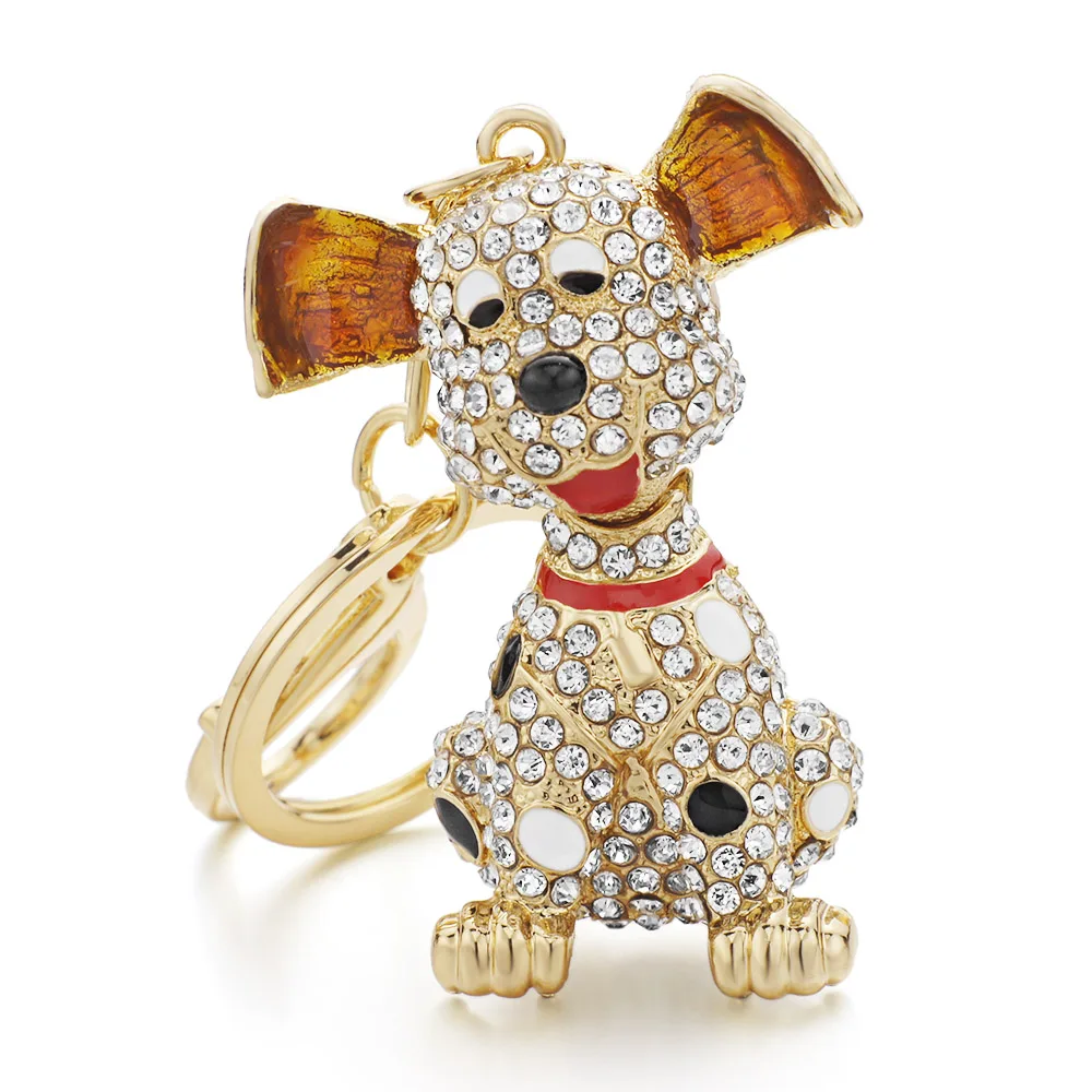 Dalaful Dalmatian Dog Crystal HandBag Pendant Keyrings Keychains For Car Rhinestone Key Chains Holder Women K309