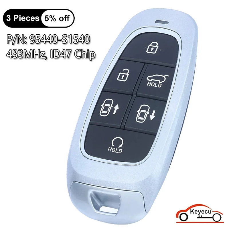 

KEYECU 6 Buttons 433MHz ID47 Chip for Hyundai Santa Fe 2021 2022 2023 Auto Smart Proximity Remote Control Key Fob 95440-S1540